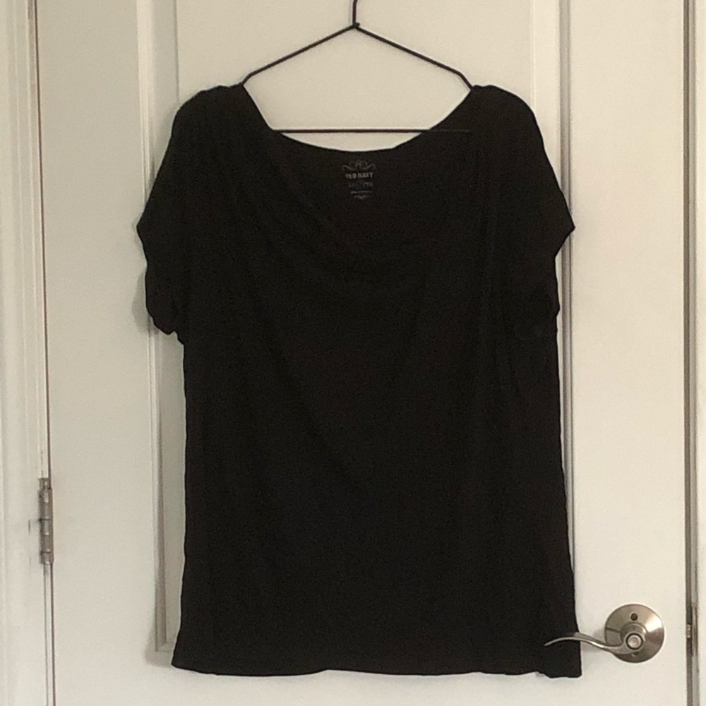 Old Navy Black Asymmetrical Neck T Shirt XXL